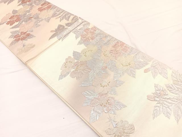 平和屋着物◎六通柄袋帯　ふくれ織　草花文　金銀糸　正絹　逸品　BAAW7972hv
