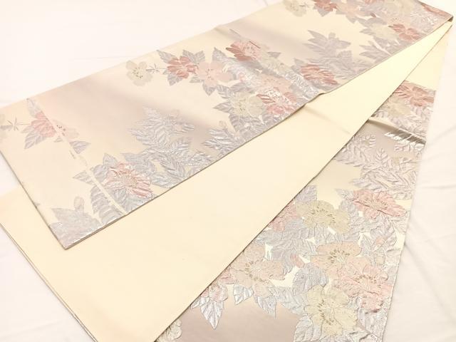 平和屋着物◎六通柄袋帯　ふくれ織　草花文　金銀糸　正絹　逸品　BAAW7972hv