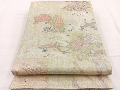 平和屋着物◎佐賀錦　六通柄袋帯　作家物　飛鶴花文　金銀糸　正絹　逸品　BAAW7973hv
