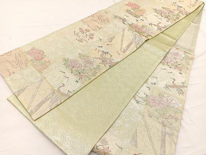 平和屋着物◎佐賀錦　六通柄袋帯　作家物　飛鶴花文　金銀糸　正絹　逸品　BAAW7973hv