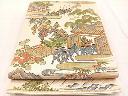 平和屋着物◎六通柄袋帯　唐織　大名行列　金糸　正絹　逸品　BAAW7974hv