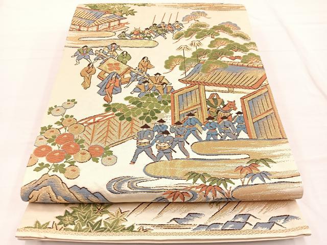 平和屋着物◎六通柄袋帯　唐織　大名行列　金糸　正絹　逸品　BAAW7974hv