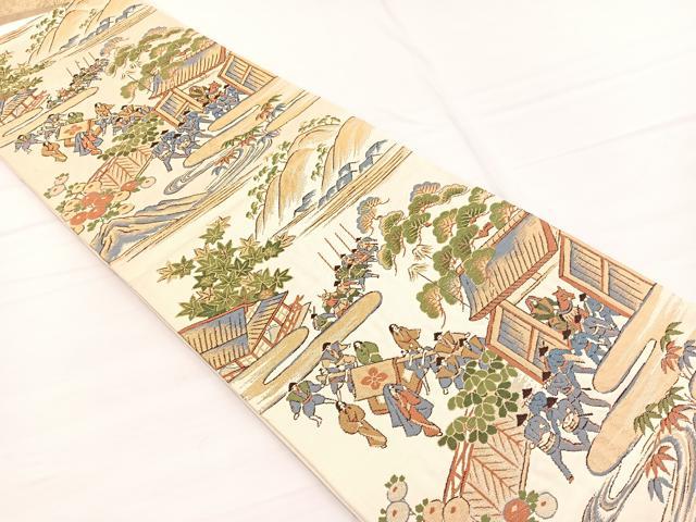 平和屋着物◎六通柄袋帯　唐織　大名行列　金糸　正絹　逸品　BAAW7974hv