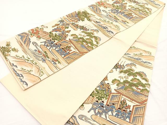 平和屋着物◎六通柄袋帯　唐織　大名行列　金糸　正絹　逸品　BAAW7974hv