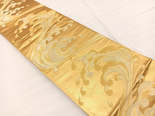 平和屋着物◎六通柄袋帯　立波文　金糸　正絹　逸品　BAAW7977hv