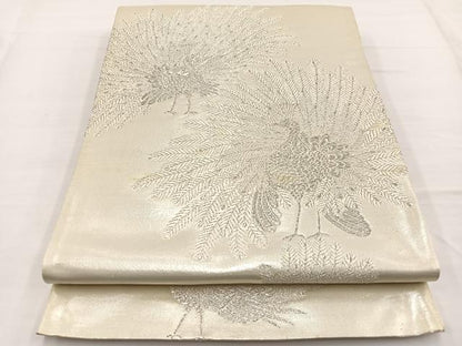 平和屋着物◎六通柄袋帯　孔雀　銀糸　正絹　逸品　BAAW7978hv