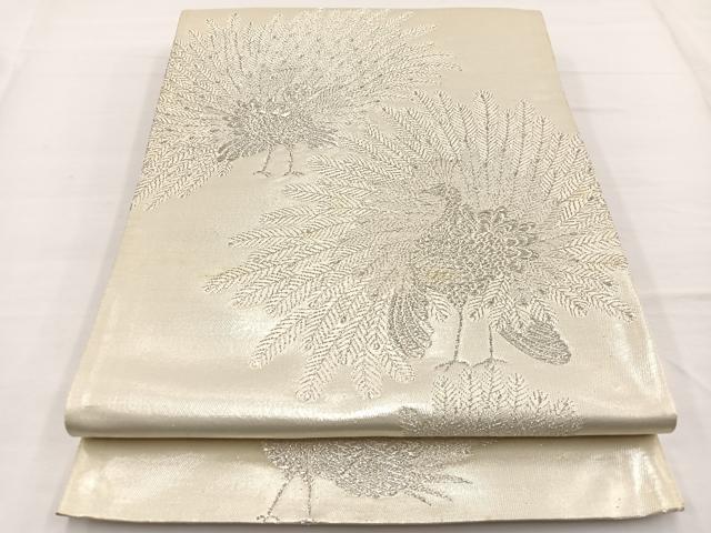 平和屋着物◎六通柄袋帯　孔雀　銀糸　正絹　逸品　BAAW7978hv