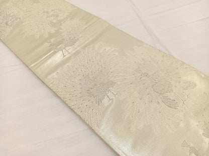 平和屋着物◎六通柄袋帯　孔雀　銀糸　正絹　逸品　BAAW7978hv