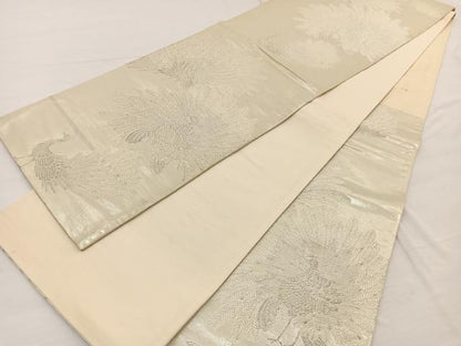 平和屋着物◎六通柄袋帯　孔雀　銀糸　正絹　逸品　BAAW7978hv