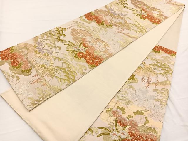平和屋着物◎六通柄袋帯　唐織　雲取り花文　金糸　正絹　逸品　BAAW7979hv
