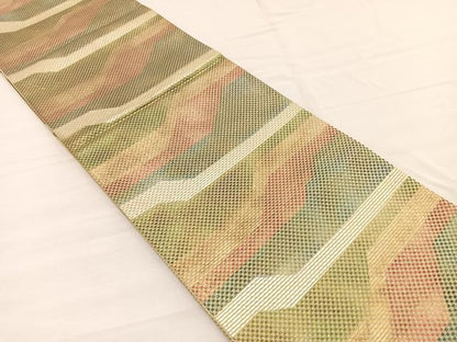 平和屋着物◎西陣　とみや織物謹製　とみや帯　六通柄袋帯　幾何学文様　金銀糸　証紙付き　正絹　逸品　BAAW7987hv