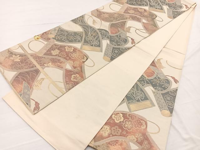 平和屋着物◎西陣　六通柄袋帯　花絵巻文　金糸　証紙付き　正絹　逸品　BAAW7991hv