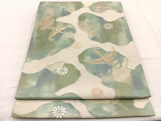 平和屋着物◎西陣　服部織物謹製　六通柄　京袋帯　こはく錦　花喰い鶴　金銀糸　正絹　逸品　BAAW7993hv