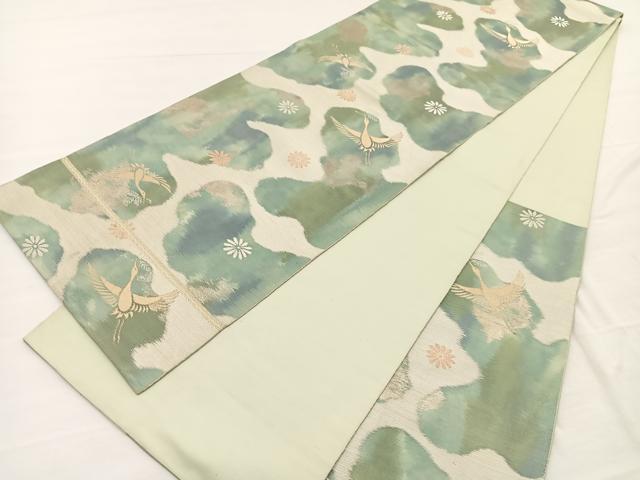 平和屋着物◎西陣　服部織物謹製　六通柄　京袋帯　こはく錦　花喰い鶴　金銀糸　正絹　逸品　BAAW7993hv