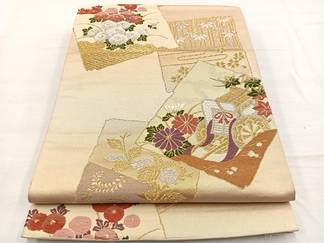 平和屋着物◎六通柄袋帯　雅　色紙御所車花文　金銀糸　正絹　逸品　BAAW7997hv