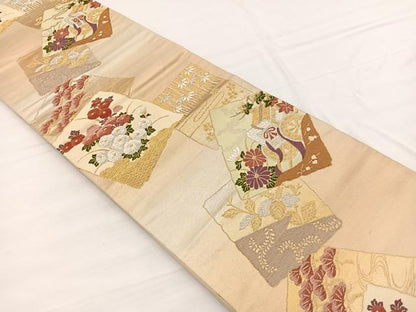 平和屋着物◎六通柄袋帯　雅　色紙御所車花文　金銀糸　正絹　逸品　BAAW7997hv