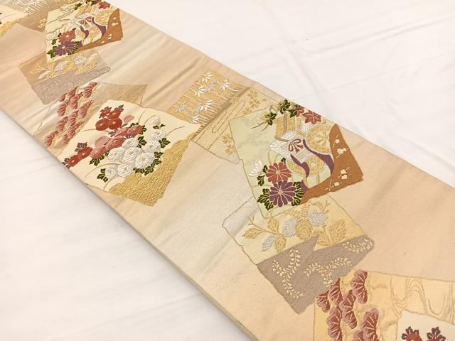 平和屋着物◎六通柄袋帯　雅　色紙御所車花文　金銀糸　正絹　逸品　BAAW7997hv