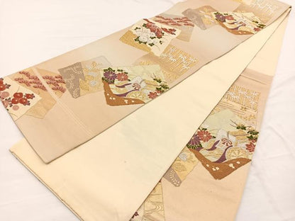 平和屋着物◎六通柄袋帯　雅　色紙御所車花文　金銀糸　正絹　逸品　BAAW7997hv