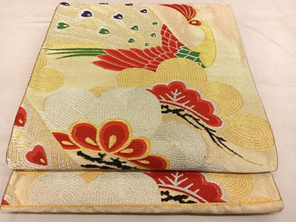 平和屋着物◎六通柄袋帯　唐織　孔雀松文　金銀糸　正絹　逸品　BAAW8001qw