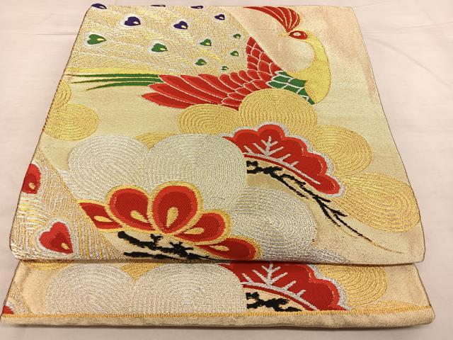 平和屋着物◎六通柄袋帯　唐織　孔雀松文　金銀糸　正絹　逸品　BAAW8001qw