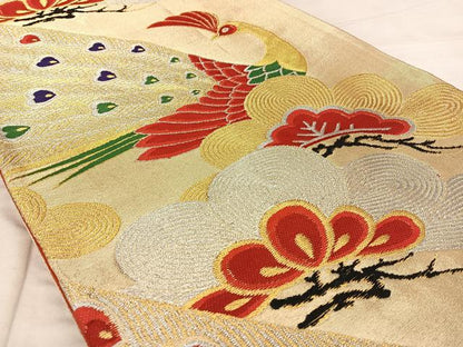 平和屋着物◎六通柄袋帯　唐織　孔雀松文　金銀糸　正絹　逸品　BAAW8001qw