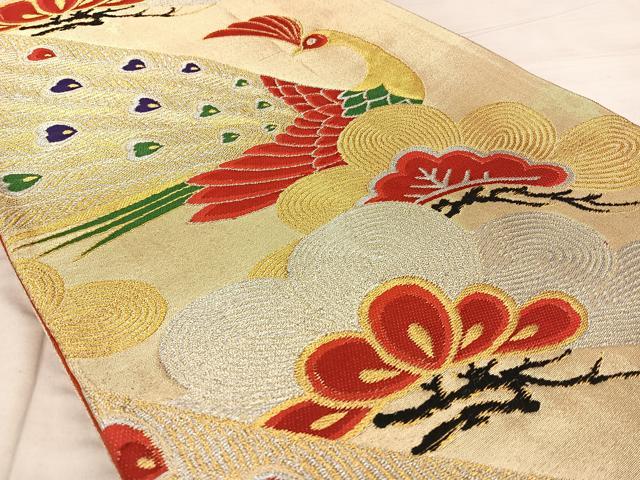 平和屋着物◎六通柄袋帯　唐織　孔雀松文　金銀糸　正絹　逸品　BAAW8001qw