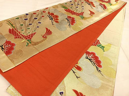 平和屋着物◎六通柄袋帯　唐織　孔雀松文　金銀糸　正絹　逸品　BAAW8001qw