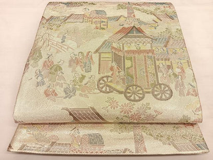 平和屋着物◎900織特選佐賀錦　六通柄袋帯　人物風景文　銀糸　正絹　逸品　BAAW8004qw
