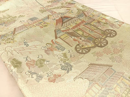 平和屋着物◎900織特選佐賀錦　六通柄袋帯　人物風景文　銀糸　正絹　逸品　BAAW8004qw