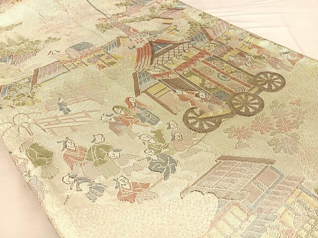 平和屋着物◎900織特選佐賀錦　六通柄袋帯　人物風景文　銀糸　正絹　逸品　BAAW8004qw