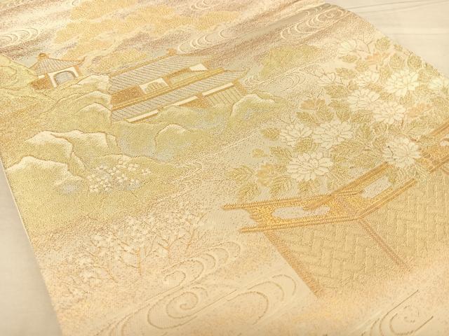 平和屋着物◎六通柄袋帯　風景文　金銀糸　正絹　逸品　BAAW8006qw