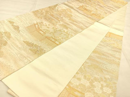 平和屋着物◎六通柄袋帯　風景文　金銀糸　正絹　逸品　BAAW8006qw