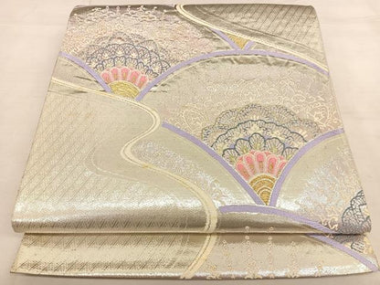 平和屋着物◎六通柄袋帯　花青海波　金銀糸　正絹　逸品　BAAW8015qw