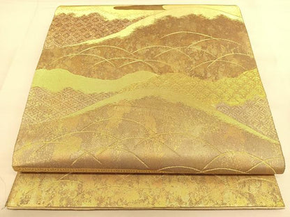 平和屋着物◎六通柄袋帯　霞遠山文　金糸　正絹　逸品　BAAW8019qw