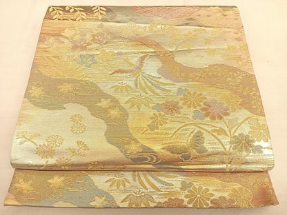 平和屋着物◎六通柄袋帯　道長花鳥文　金糸　正絹　逸品　BAAW8023qw