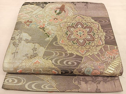平和屋着物◎六通柄袋帯　正倉院花鳥文　金糸　正絹　逸品　BAAW8027qw