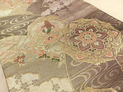 平和屋着物◎六通柄袋帯　正倉院花鳥文　金糸　正絹　逸品　BAAW8027qw