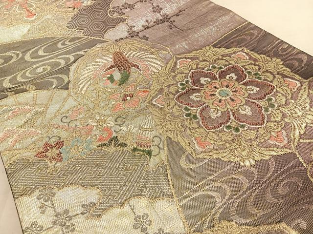平和屋着物◎六通柄袋帯　正倉院花鳥文　金糸　正絹　逸品　BAAW8027qw