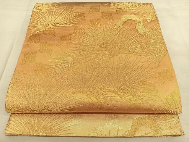 平和屋着物◎六通柄袋帯　唐織　枝松文　金糸　正絹　逸品　BAAW8029qw