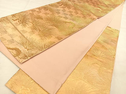 平和屋着物◎六通柄袋帯　唐織　枝松文　金糸　正絹　逸品　BAAW8029qw