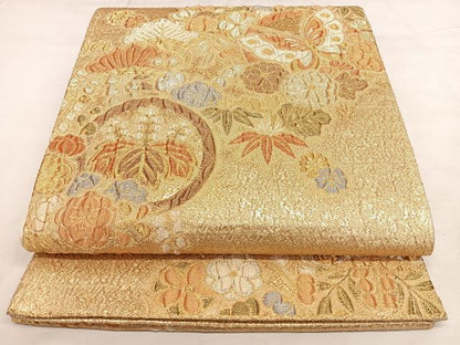 平和屋着物◎六通柄袋帯　ふくれ織　花蝶文　金銀糸　正絹　逸品　BAAW8030qw