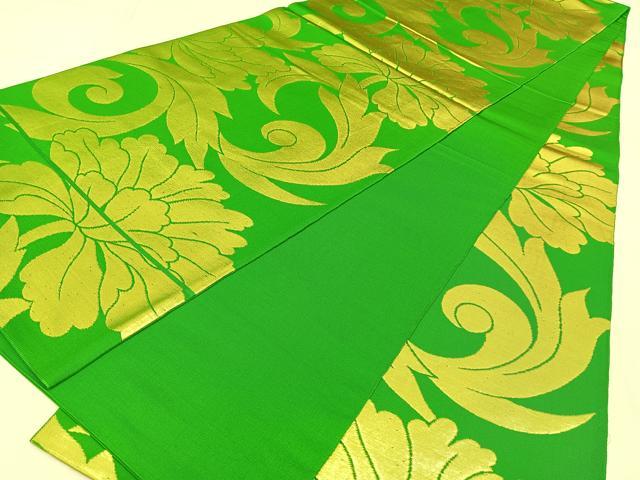 平和屋着物◎全通柄　本袋帯　花唐草文　金糸　正絹　逸品　BAAW8033qw