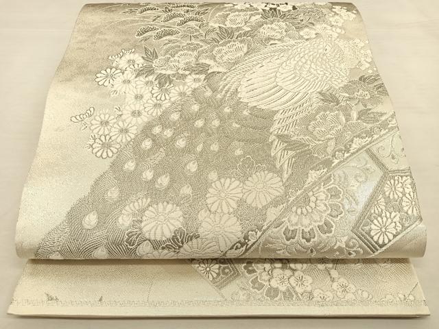 平和屋着物◎六通柄袋帯　華燭孔雀牡丹文　プラチナ箔　正絹　逸品　BAAW8034qw