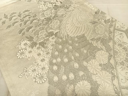 平和屋着物◎六通柄袋帯　華燭孔雀牡丹文　プラチナ箔　正絹　逸品　BAAW8034qw