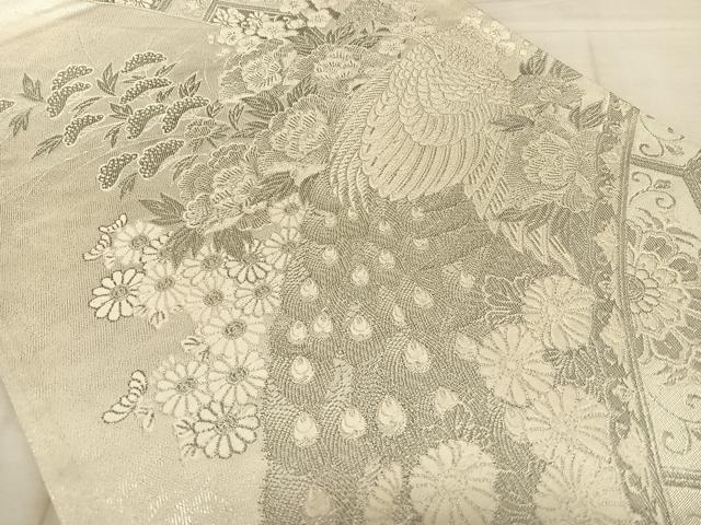 平和屋着物◎六通柄袋帯　華燭孔雀牡丹文　プラチナ箔　正絹　逸品　BAAW8034qw