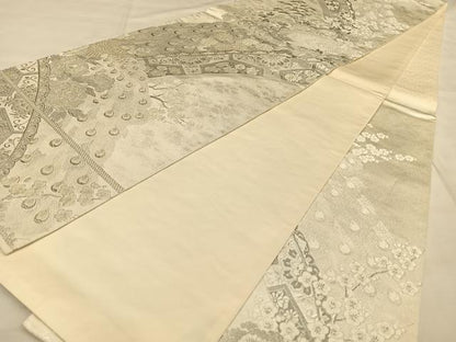 平和屋着物◎六通柄袋帯　華燭孔雀牡丹文　プラチナ箔　正絹　逸品　BAAW8034qw