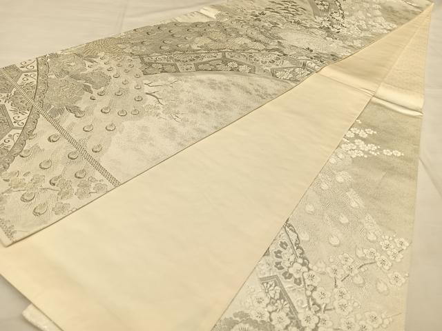 平和屋着物◎六通柄袋帯　華燭孔雀牡丹文　プラチナ箔　正絹　逸品　BAAW8034qw