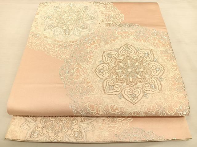 平和屋着物◎六通柄袋帯　唐織　正倉院花文　銀糸　正絹　逸品　BAAW8037qw