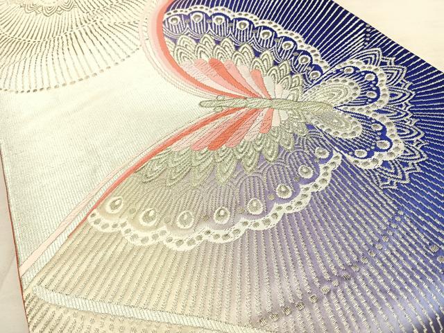 平和屋着物◎全通柄袋帯　唐織　舞蝶文　銀糸　正絹　逸品　BAAW8050qw