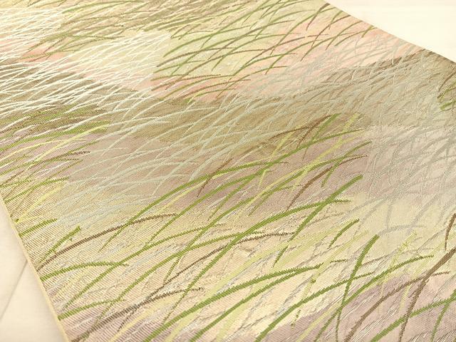 平和屋着物◎六通柄袋帯　芝草文　金銀糸　正絹　逸品　BAAW8061qw